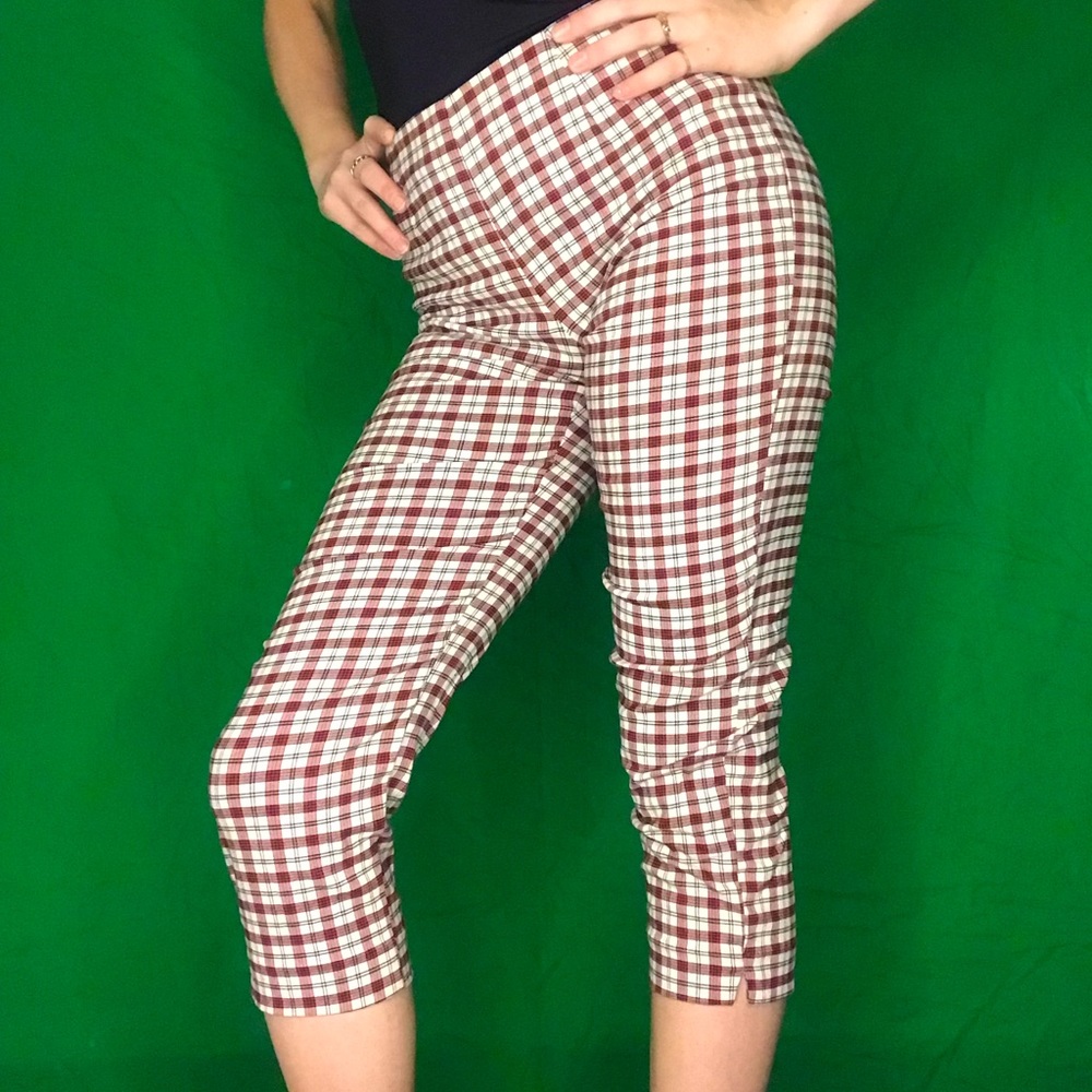 High Waist Plaid Capri